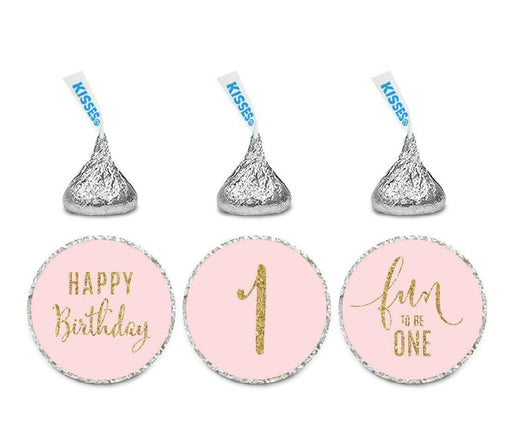 Gold Glitter Happy 1st Birthday Hershey's Kisses Stickers-Set of 216-Andaz Press-White-