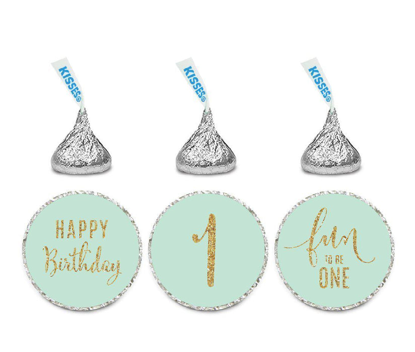 Gold Glitter Happy 1st Birthday Hershey's Kisses Stickers-Set of 216-Andaz Press-White-
