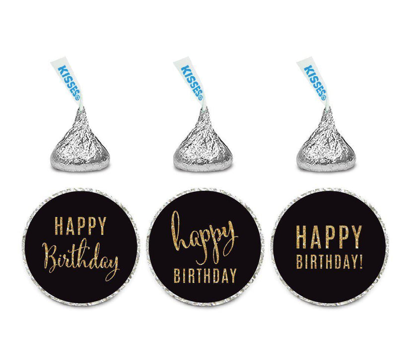 Gold Glitter Happy Birthday Hershey's Kisses Stickers-Set of 216-Andaz Press-Black-