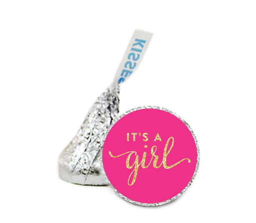 Gold Glitter Hershey's Kiss Baby Shower Stickers-Set of 216-Andaz Press-Girl-