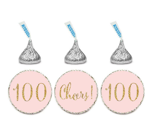 Gold Glitter Hershey's Kisses Stickers, Cheers 100, Happy 100th Birthday, Anniversary, Reunion-Set of 216-Andaz Press-White-