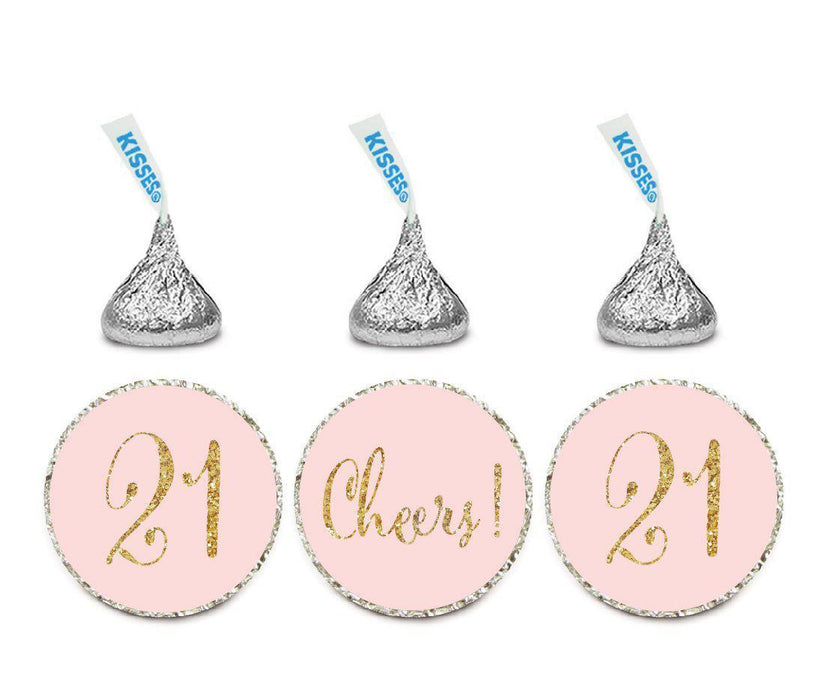 Gold Glitter Hershey's Kisses Stickers, Cheers 21, Happy 21st Birthday, Anniversary, Reunion-Set of 216-Andaz Press-Blush Pink-
