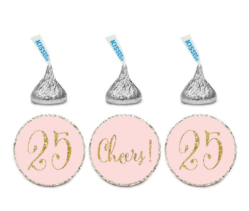 Gold Glitter Hershey's Kisses Stickers, Cheers 25, Happy 25th Birthday, Anniversary, Reunion-Set of 216-Andaz Press-White-