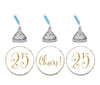 Gold Glitter Hershey's Kisses Stickers, Cheers 25, Happy 25th Birthday, Anniversary, Reunion-Set of 216-Andaz Press-White-