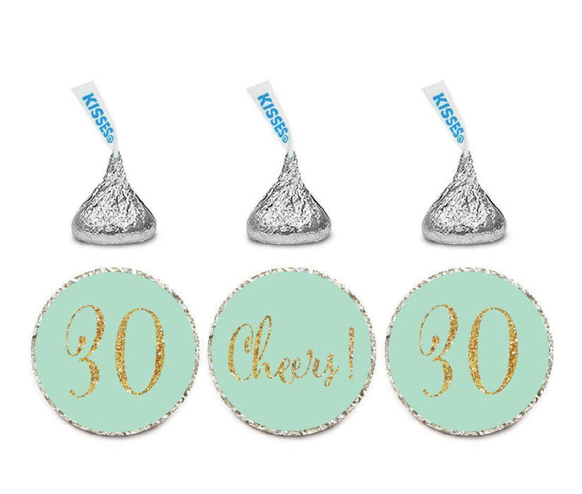 Gold Glitter Hershey's Kisses Stickers, Cheers 30, Happy 30th Birthday, Anniversary, Reunion-Set of 216-Andaz Press-White-