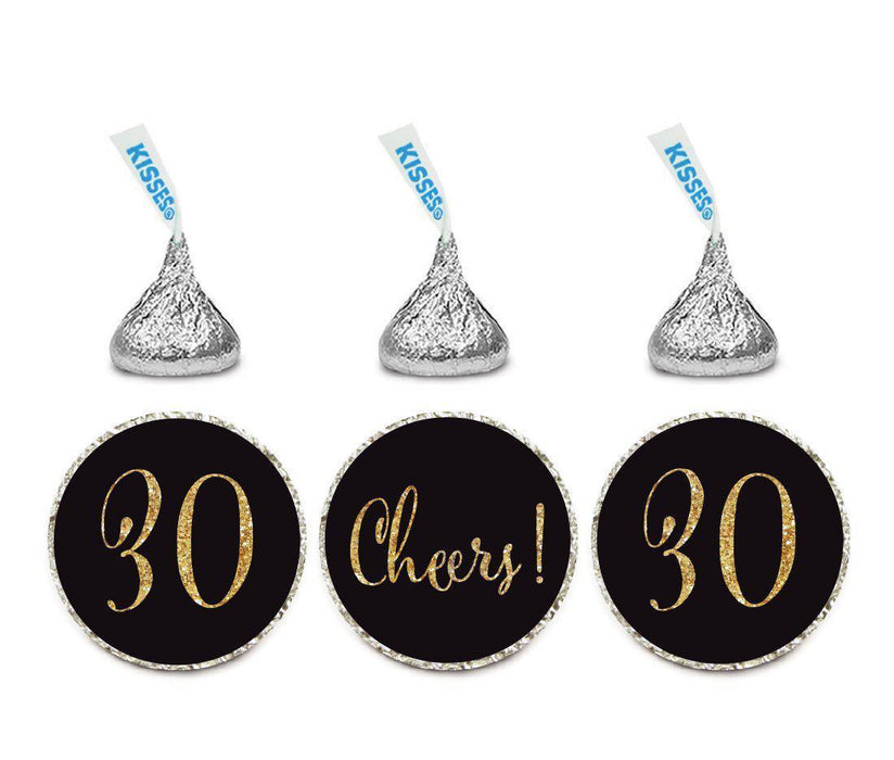 Gold Glitter Hershey's Kisses Stickers, Cheers 30, Happy 30th Birthday, Anniversary, Reunion-Set of 216-Andaz Press-White-