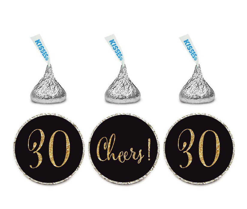 Gold Glitter Hershey's Kisses Stickers, Cheers 30, Happy 30th Birthday, Anniversary, Reunion-Set of 216-Andaz Press-Black-