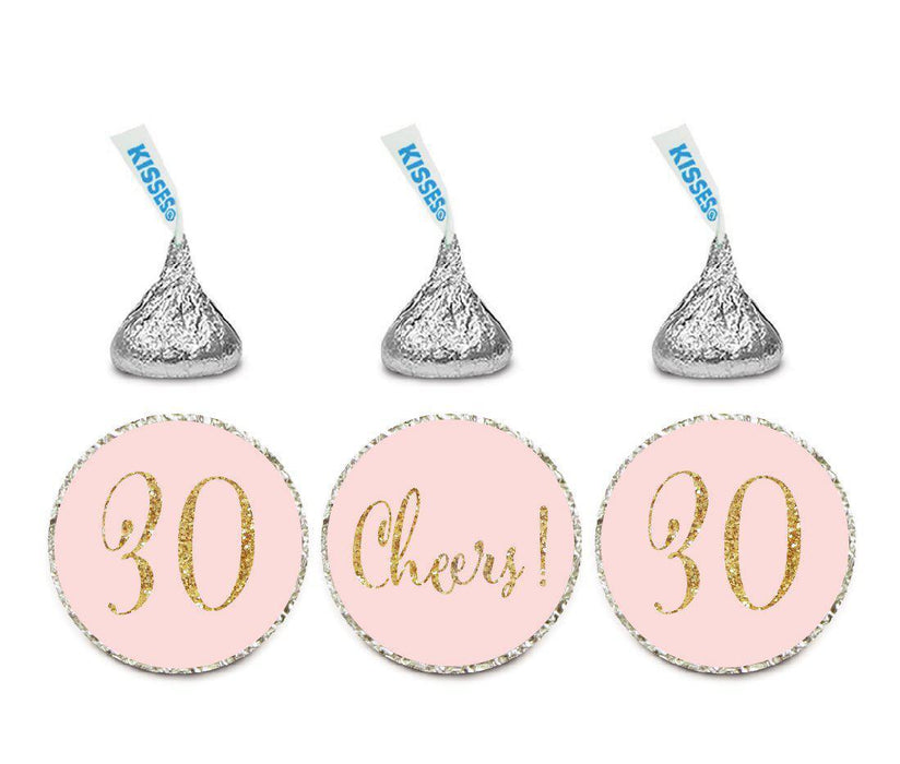 Gold Glitter Hershey's Kisses Stickers, Cheers 30, Happy 30th Birthday, Anniversary, Reunion-Set of 216-Andaz Press-Blush Pink-
