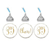 Gold Glitter Hershey's Kisses Stickers, Cheers 35, Happy 35th Birthday, Anniversary, Reunion-Set of 216-Andaz Press-White-