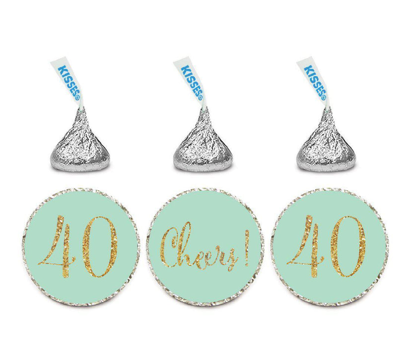 Gold Glitter Hershey's Kisses Stickers, Cheers 40, Happy 40th Birthday, Anniversary, Reunion-Set of 216-Andaz Press-White-