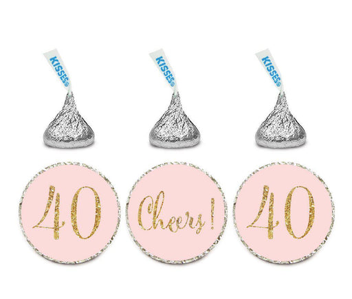 Gold Glitter Hershey's Kisses Stickers, Cheers 40, Happy 40th Birthday, Anniversary, Reunion-Set of 216-Andaz Press-Blush Pink-