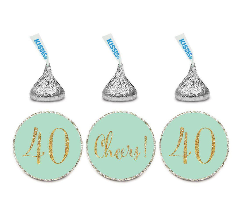 Gold Glitter Hershey's Kisses Stickers, Cheers 40, Happy 40th Birthday, Anniversary, Reunion-Set of 216-Andaz Press-Mint Green-