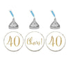 Gold Glitter Hershey's Kisses Stickers, Cheers 40, Happy 40th Birthday, Anniversary, Reunion-Set of 216-Andaz Press-White-