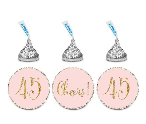 Gold Glitter Hershey's Kisses Stickers, Cheers 45, Happy 45th Birthday, Anniversary, Reunion-Set of 216-Andaz Press-Blush Pink-