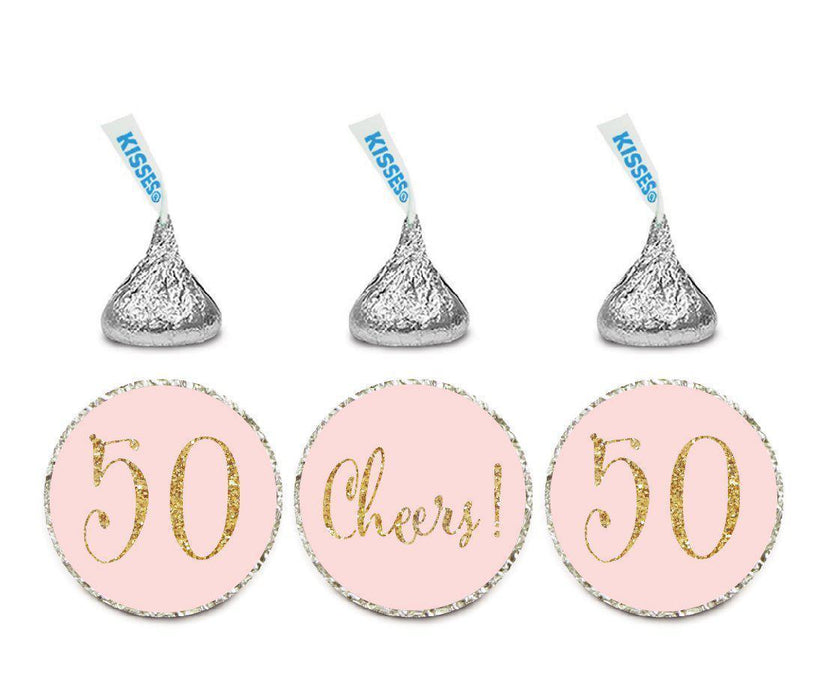 Gold Glitter Hershey's Kisses Stickers, Cheers 50, Happy 50th Birthday, Anniversary, Reunion-Set of 216-Andaz Press-White-