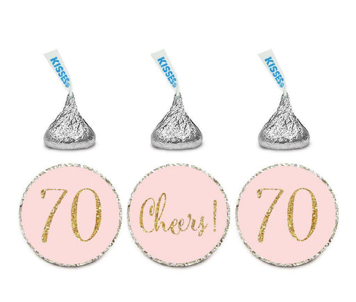 Gold Glitter Hershey's Kisses Stickers, Cheers 70, Happy 70th Birthday, Anniversary, Reunion-Set of 216-Andaz Press-White-