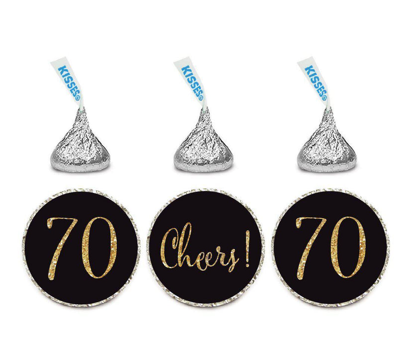 Gold Glitter Hershey's Kisses Stickers, Cheers 70, Happy 70th Birthday, Anniversary, Reunion-Set of 216-Andaz Press-White-