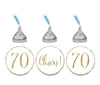 Gold Glitter Hershey's Kisses Stickers, Cheers 70, Happy 70th Birthday, Anniversary, Reunion-Set of 216-Andaz Press-White-