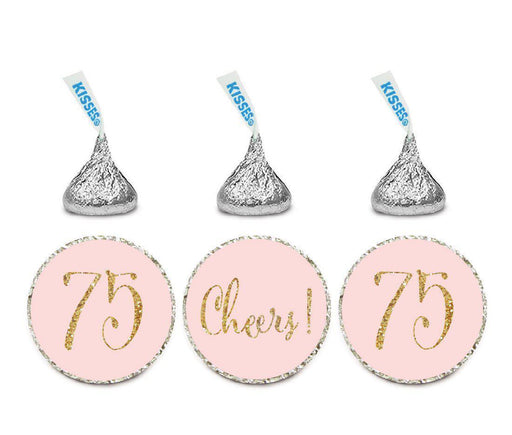 Gold Glitter Hershey's Kisses Stickers, Cheers 75, Happy 75th Birthday, Anniversary, Reunion-Set of 216-Andaz Press-White-