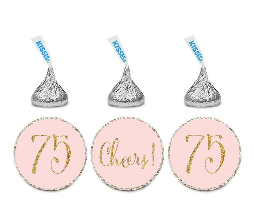 Gold Glitter Hershey's Kisses Stickers, Cheers 75, Happy 75th Birthday, Anniversary, Reunion-Set of 216-Andaz Press-White-