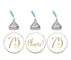 Gold Glitter Hershey's Kisses Stickers, Cheers 75, Happy 75th Birthday, Anniversary, Reunion-Set of 216-Andaz Press-White-