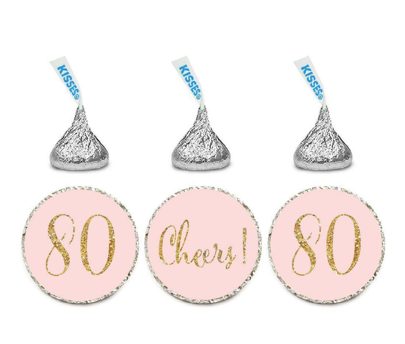Gold Glitter Hershey's Kisses Stickers, Cheers 80, Happy 80th Birthday, Anniversary, Reunion-Set of 216-Andaz Press-Blush Pink-