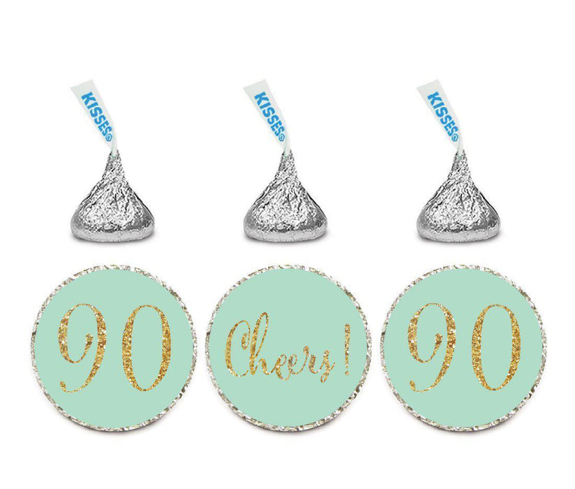 Gold Glitter Hershey's Kisses Stickers, Cheers 90, Happy 90th Birthday, Anniversary, Reunion-Set of 216-Andaz Press-White-