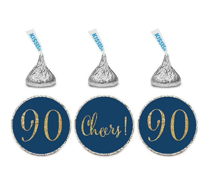 Gold Glitter Hershey's Kisses Stickers, Cheers 90, Happy 90th Birthday, Anniversary, Reunion-Set of 216-Andaz Press-White-