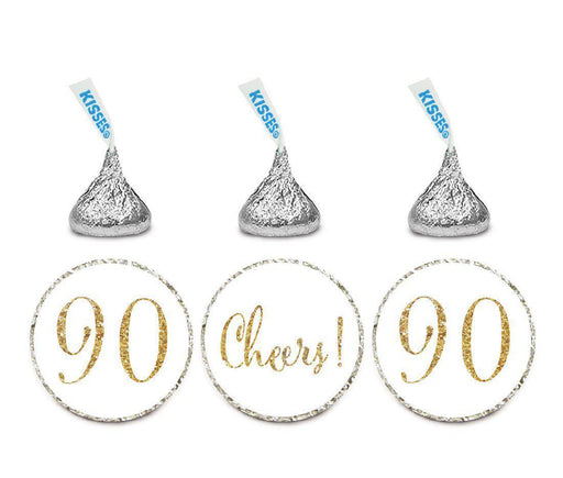 Gold Glitter Hershey's Kisses Stickers, Cheers 90, Happy 90th Birthday, Anniversary, Reunion-Set of 216-Andaz Press-White-