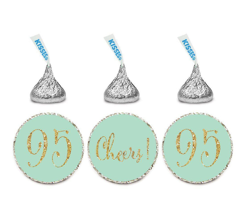 Gold Glitter Hershey's Kisses Stickers, Cheers 95, Happy 95th Birthday, Anniversary, Reunion-Set of 216-Andaz Press-White-
