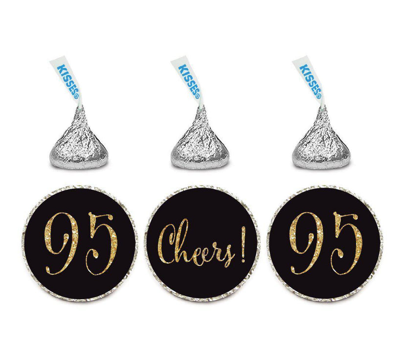 Gold Glitter Hershey's Kisses Stickers, Cheers 95, Happy 95th Birthday, Anniversary, Reunion-Set of 216-Andaz Press-Black-