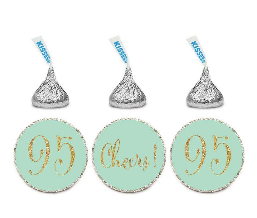 Gold Glitter Hershey's Kisses Stickers, Cheers 95, Happy 95th Birthday, Anniversary, Reunion-Set of 216-Andaz Press-Mint Green-