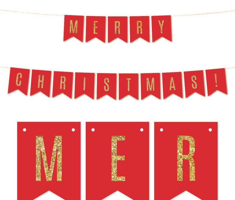 Gold Glitter Holiday Hanging Pennant Party Banner-Set of 1-Andaz Press-Happy New Year!-