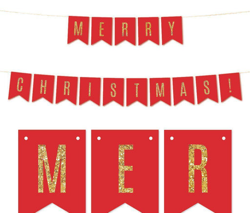 Gold Glitter Holiday Hanging Pennant Party Banner-Set of 1-Andaz Press-Merry Christmas!-