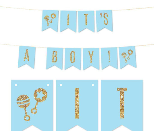 Gold Glitter It's A Girl/It's A Boy Hanging Pennant Party Banner-Set of 1-Andaz Press-Pink-