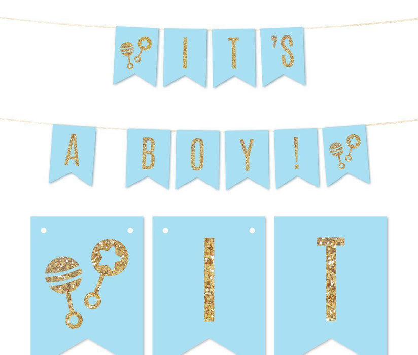 Gold Glitter It's A Girl/It's A Boy Hanging Pennant Party Banner-Set of 1-Andaz Press-Pink-