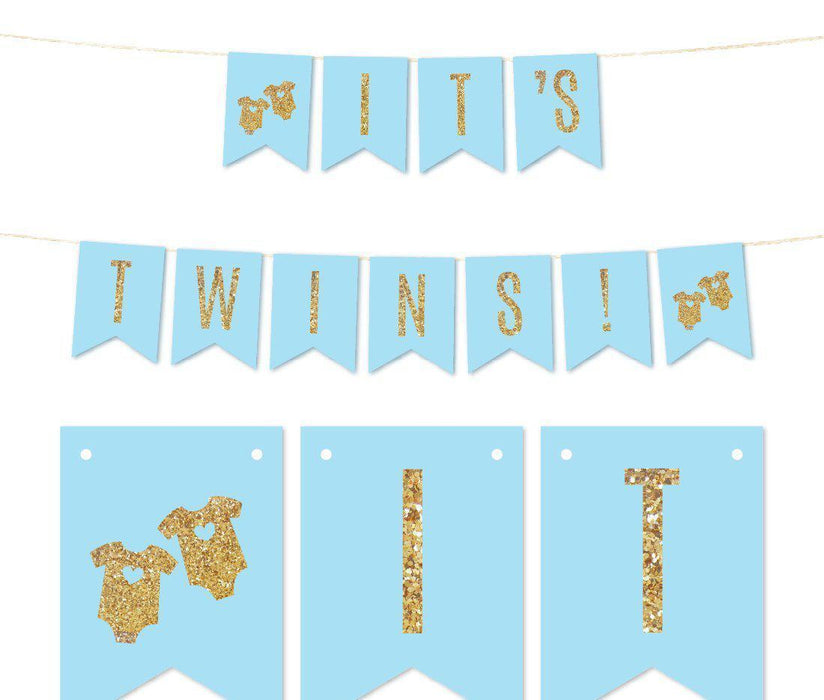Gold Glitter It's Twins Pennant Party Banner-Set of 1-Andaz Press-Pink-