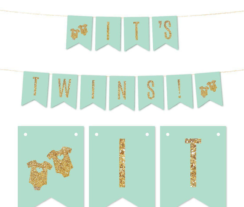 Gold Glitter It's Twins Pennant Party Banner-Set of 1-Andaz Press-Pink-