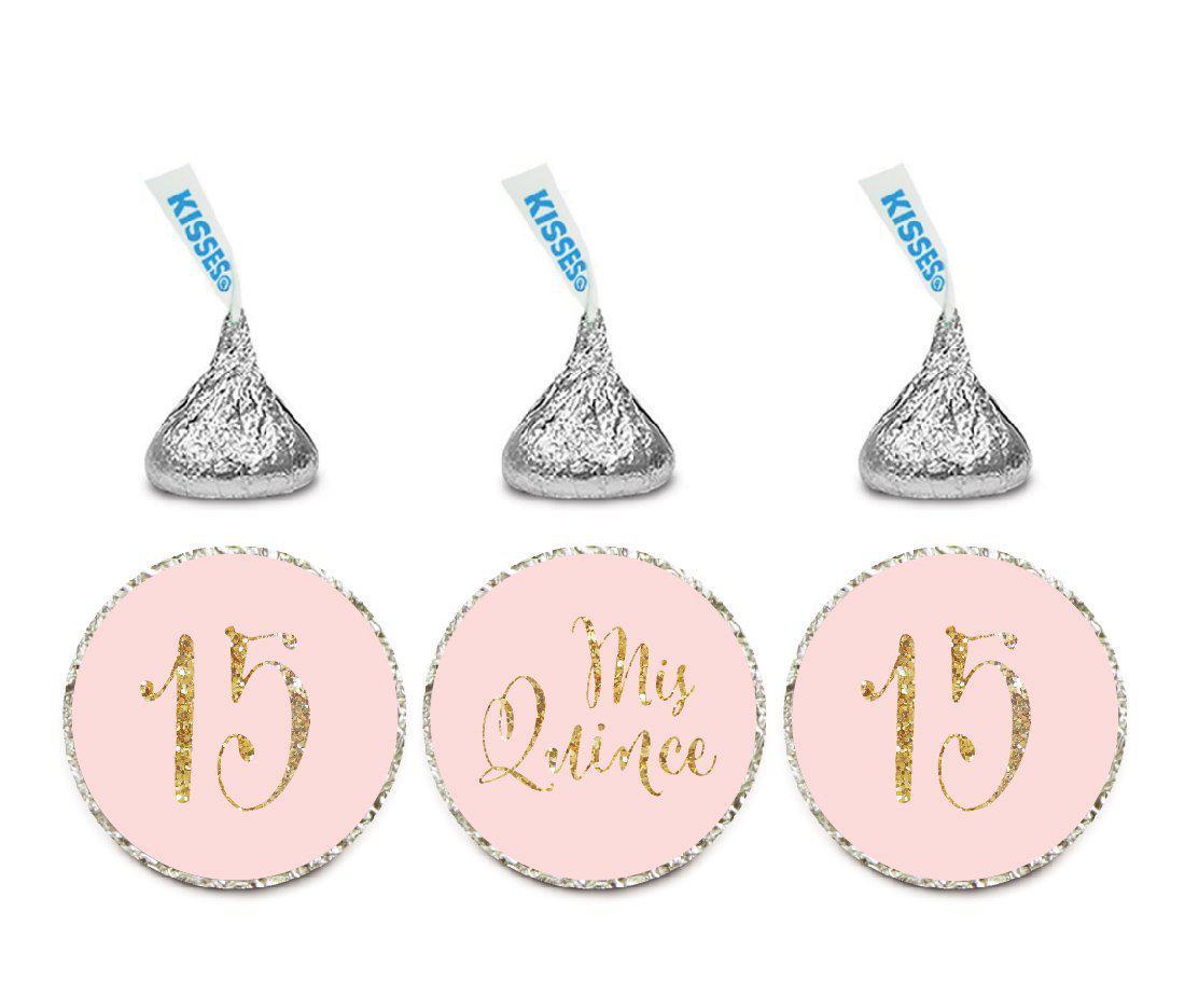 Gold Glitter Mis Quince Sweet 15 Birthday Quinceanera Hershey's Kisses Stickers-Set of 216-Andaz Press-Blush Pink-