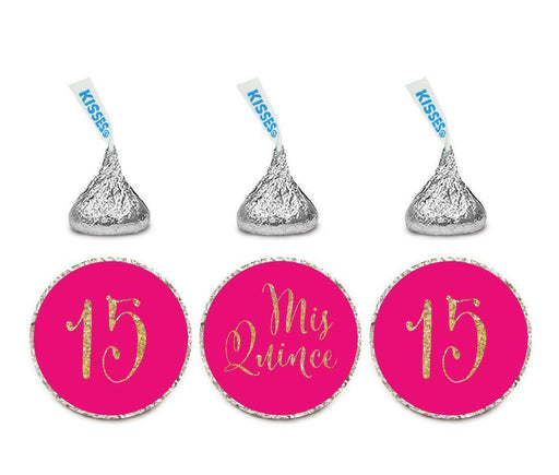 Gold Glitter Mis Quince Sweet 15 Birthday Quinceanera Hershey's Kisses Stickers-Set of 216-Andaz Press-Fuchsia-