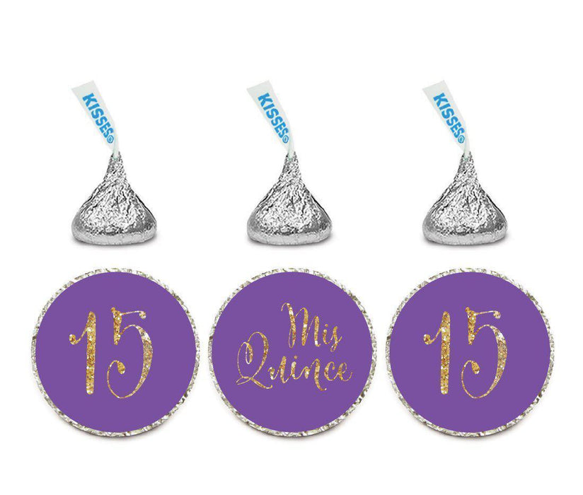Gold Glitter Mis Quince Sweet 15 Birthday Quinceanera Hershey's Kisses Stickers-Set of 216-Andaz Press-Purple-