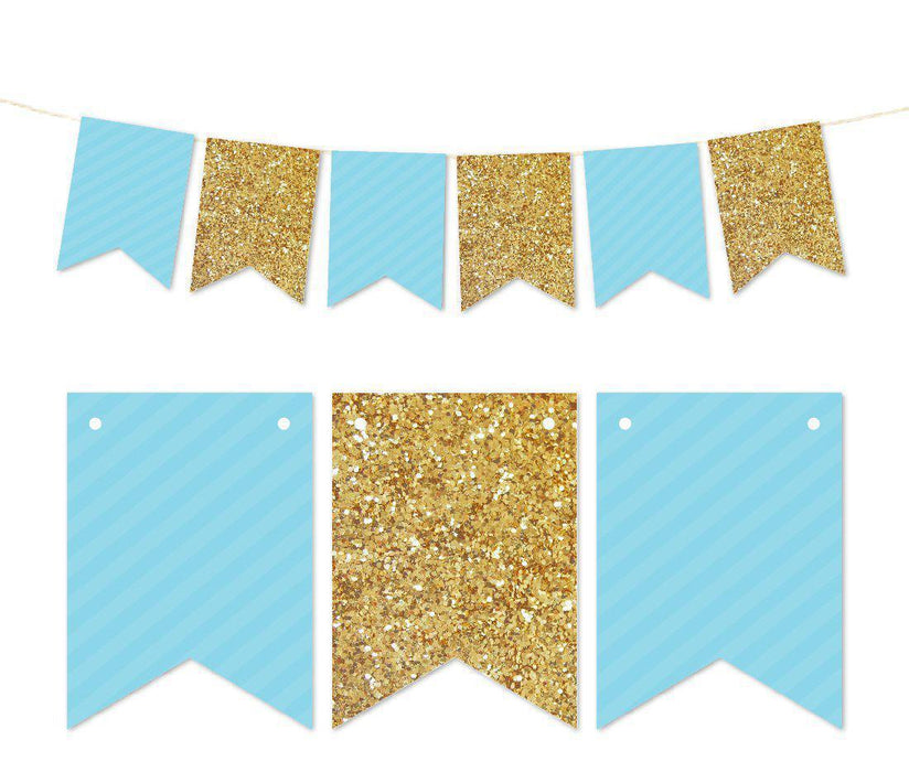 Gold Glitter Pennant Party Banner-Set of 1-Andaz Press-Baby Blue-