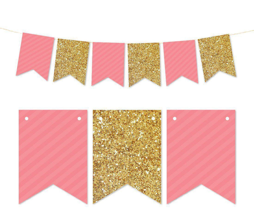 Gold Glitter Pennant Party Banner-Set of 1-Andaz Press-Coral-
