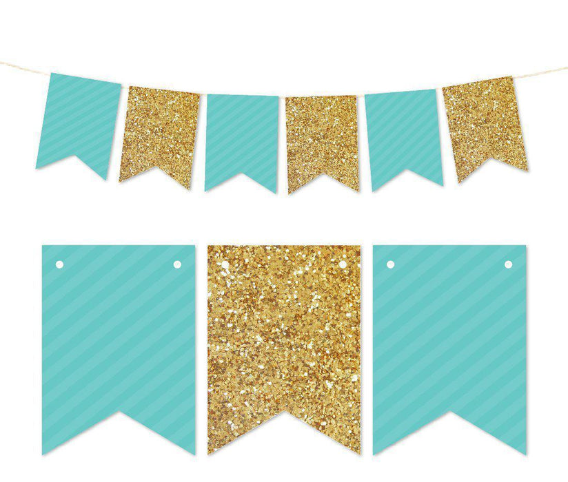 Gold Glitter Pennant Party Banner-Set of 1-Andaz Press-Diamond Blue-