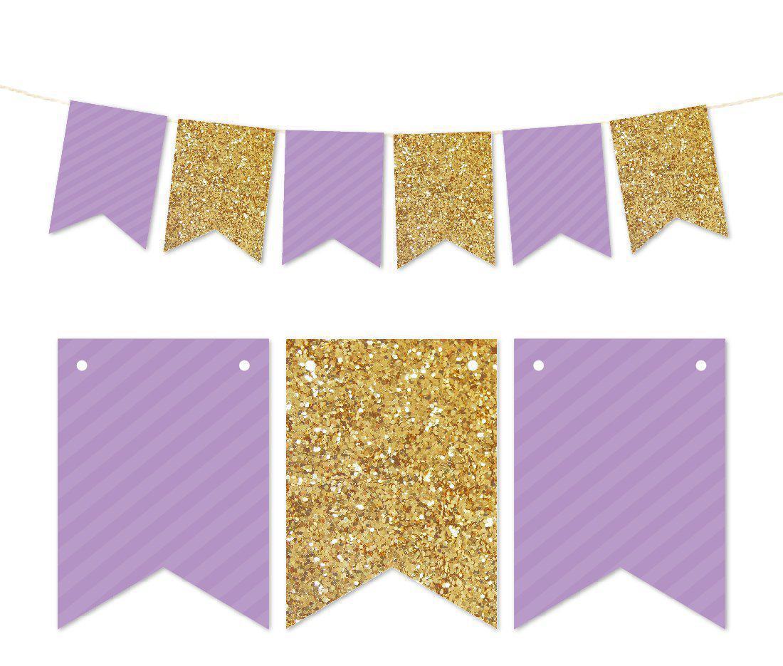 Gold Glitter Pennant Party Banner-Set of 1-Andaz Press-Lavender-