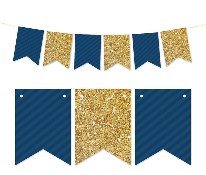 Gold Glitter Pennant Party Banner-Set of 1-Andaz Press-Navy Blue-