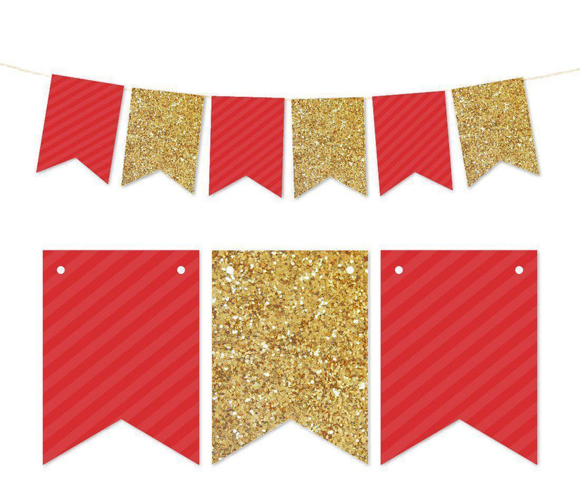 Gold Glitter Pennant Party Banner-Set of 1-Andaz Press-Red-