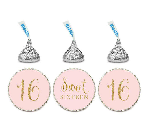 Gold Glitter Sweet 16 Birthday Kisses Stickers-Set of 216-Andaz Press-Pink-