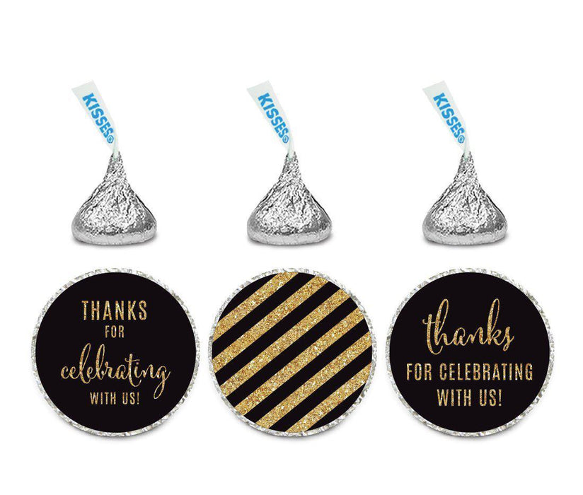 Gold Glitter Thanks Celebrating With Us Striped Hershey's Kisses Stickers-Set of 216-Andaz Press-Black-