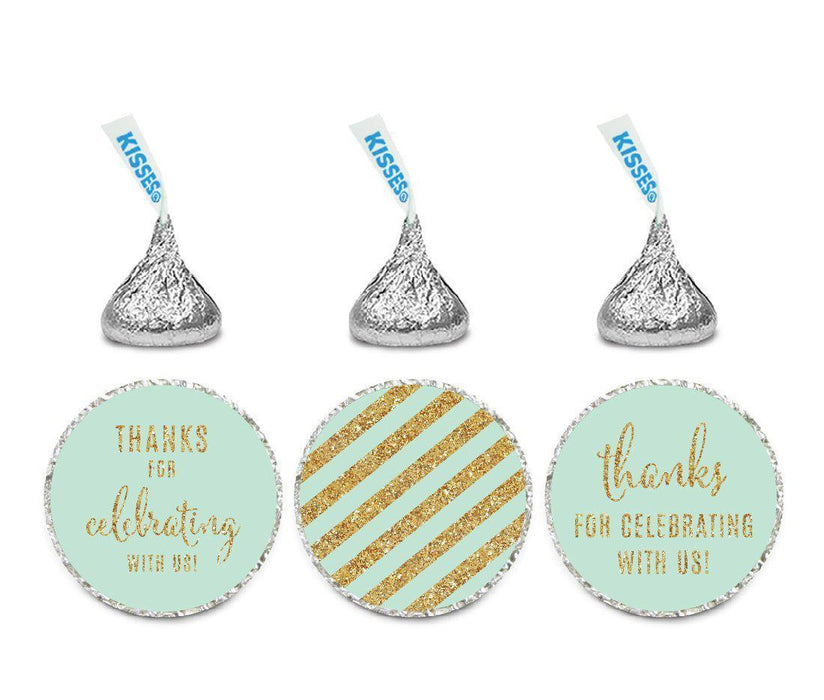 Gold Glitter Thanks Celebrating With Us Striped Hershey's Kisses Stickers-Set of 216-Andaz Press-Mint Green-